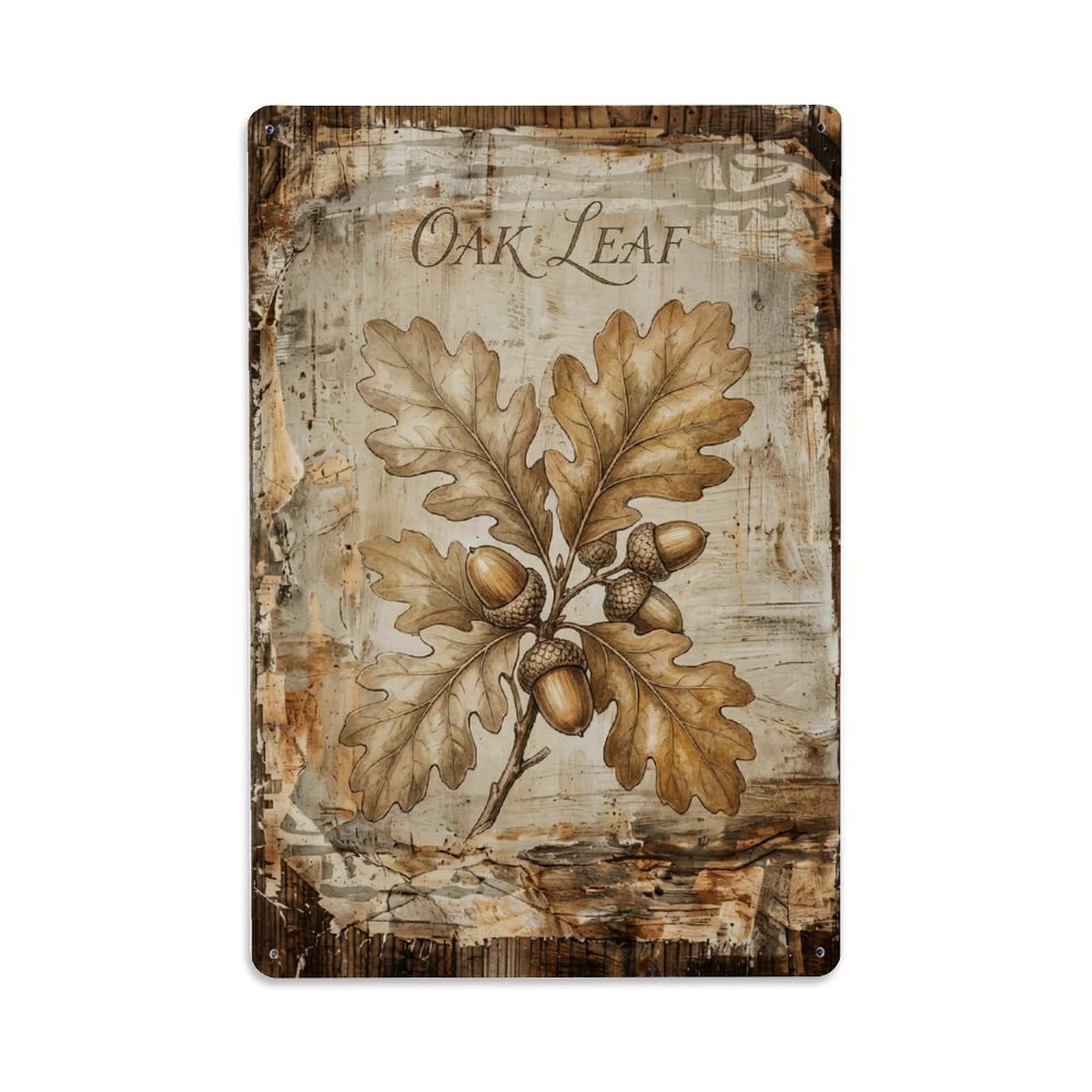 Fqnyr Style Oak Leaf Acorn Metal Tin Sign Plaque Wall Decor For Cafe, Club Bar, Office, Home Garden Metal Poster 8X12inch