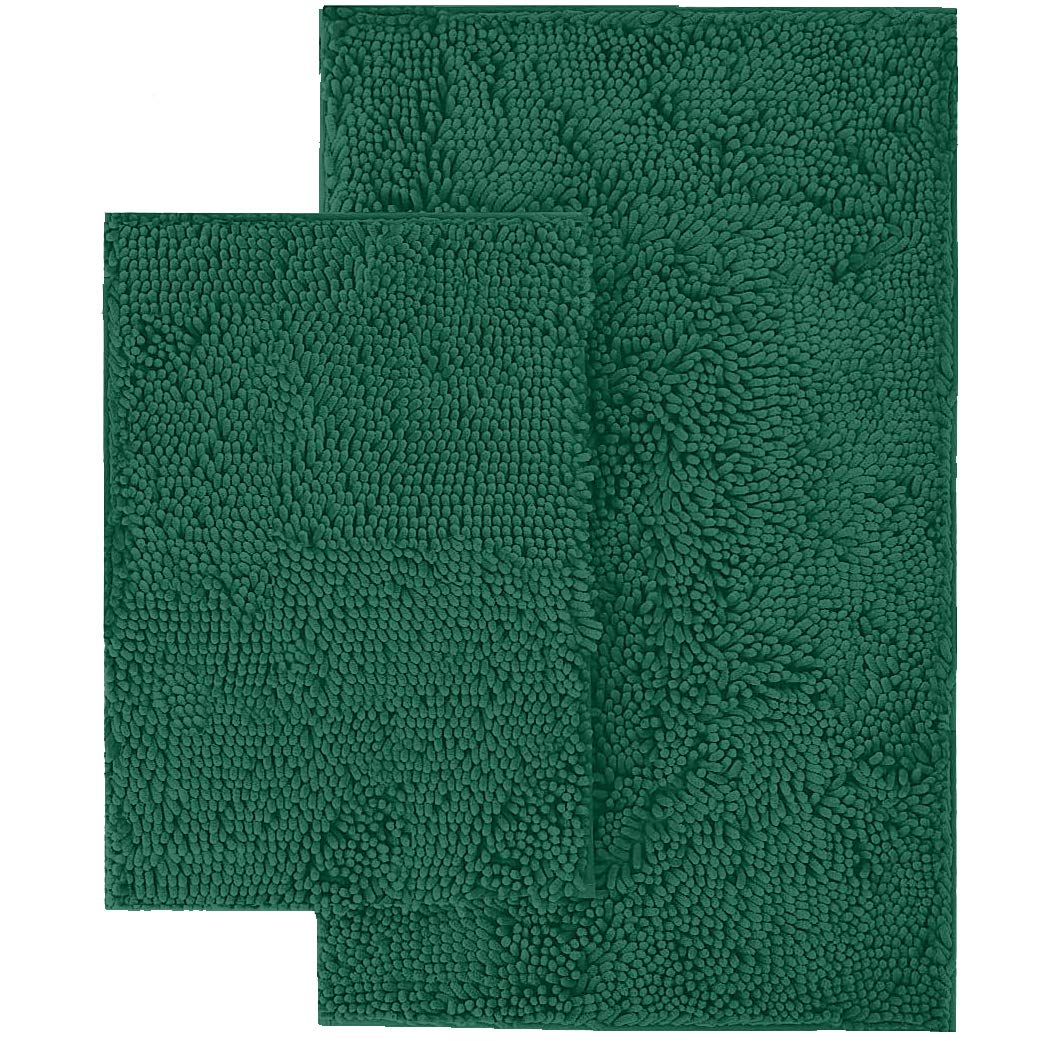 LuxUrux Bathroom Rugs and mats Sets –Extra-Soft Plush Bath mat Shower Bathroom Rugs,1'' Chenille Microfiber Material, Super Absorbent. (30 X 20'' + 24 x 16'', Hunter Green)