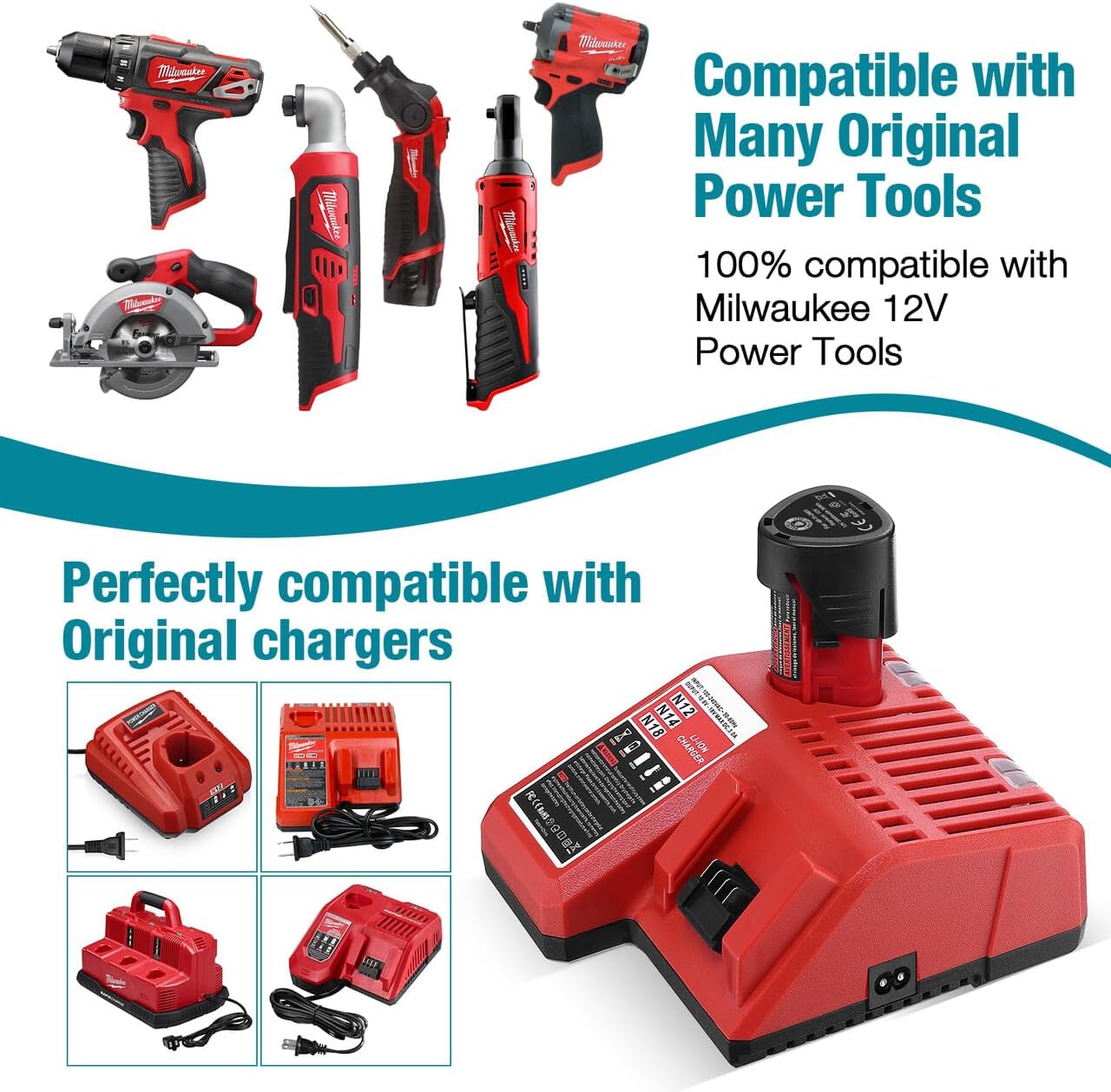 2 Packs 3.0Ah M12 Replacement for Milwaukee 12V Lithium-ion Battery, Compatible with 48-11-2411 48-11-2420 48-11-2401 48-11-2402 48-11-2401 12-Volt Milwaukee Cordless Tools - Image 3