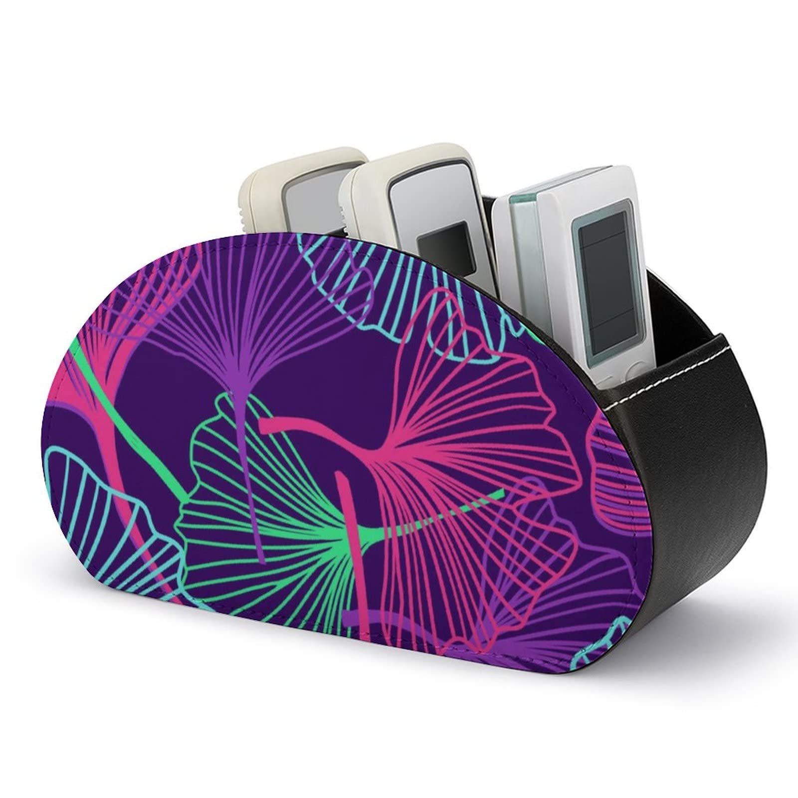 FWJZDSPTropical Gingko Leaves Remote Control Holder Storage Multi-Functional Desktop Organizer with 5 Compartments