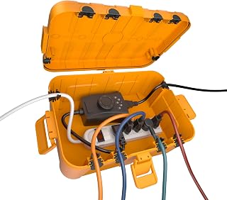 Flemoon Large Outdoor Electrical Box, IP54 Waterproof Extension Cord Cover | 12.5 x 8.5 x 5 Inch, w/ 6 Ports, Weatherproof Connection Box for Outlet, Plug, Timer, Power Strip, Holiday Light, Orange