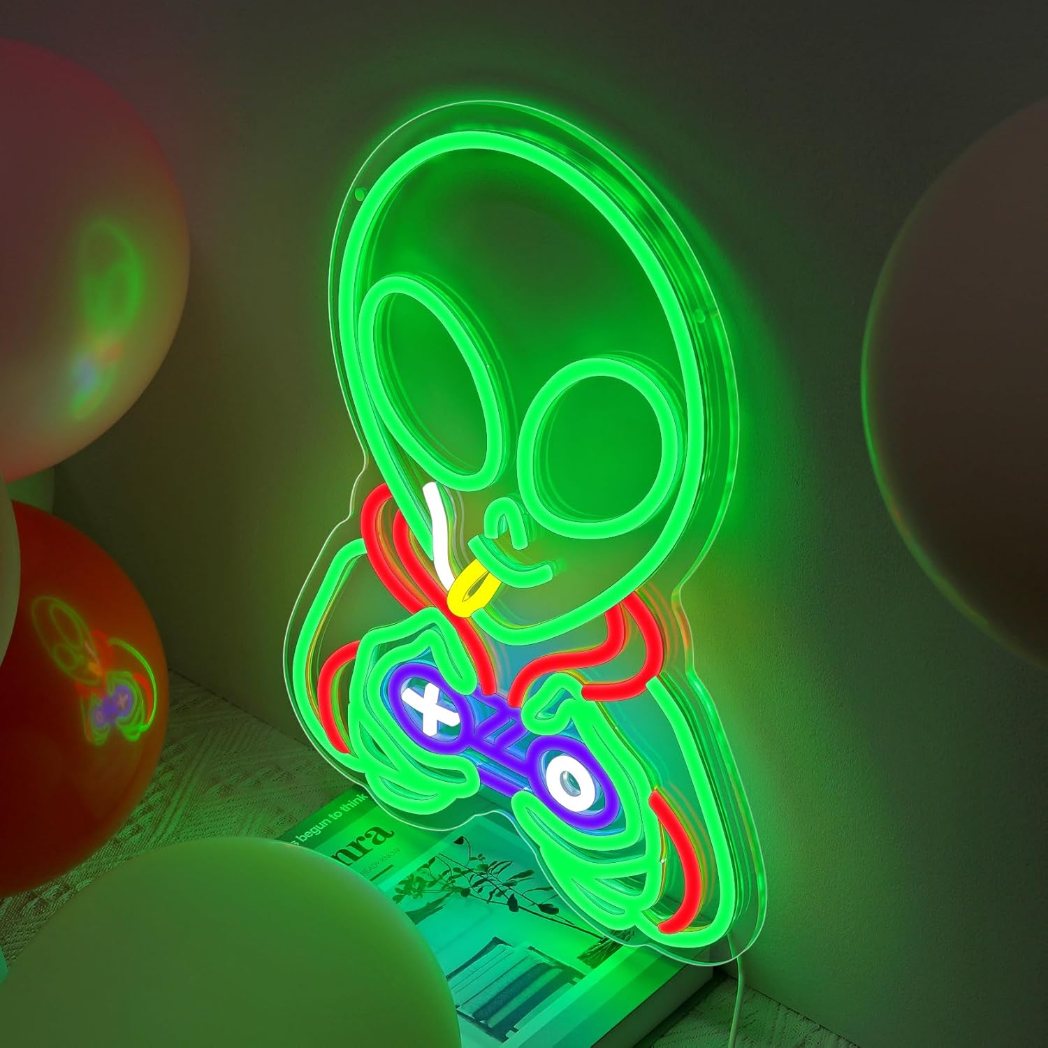 Alien Neon Signs for Wall Decor,Dimmable Alien Playing Games Led Lights Signs for Bedroom Man Cave Game Room Home Bar Party Decor,USB Powered Alien Neon Light for Boys Birthday Gifts 15.7X12.2 in