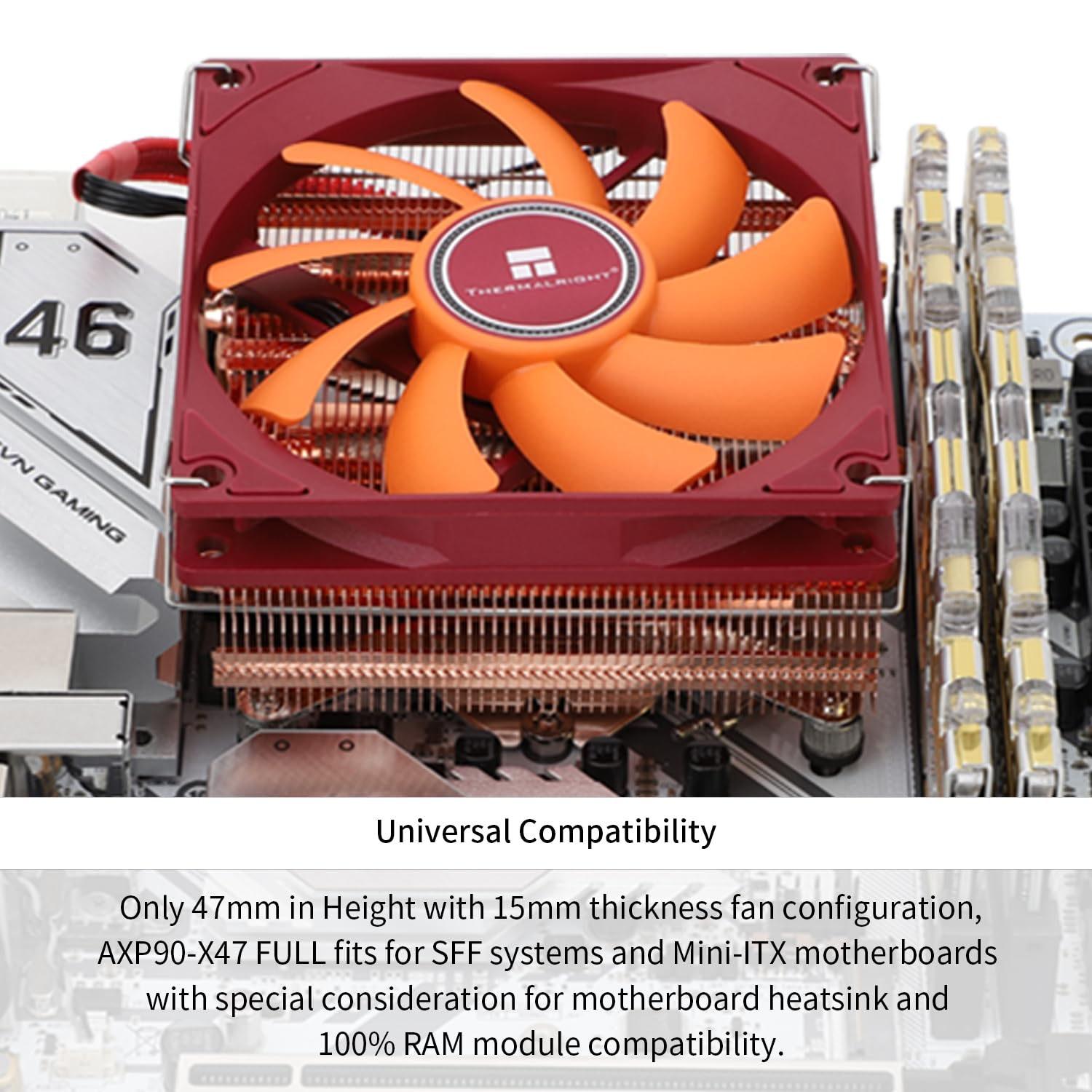 TR-Thermalright AXP90 X47 Full CPU-Kühler, 4 Heatpipes, leiser 92 mm Low-Profile-Lüfter, 2700 U/min, für AMD AM4/AM5, Intel LGA1851/1700/115x/1200, Low-Profile-ITX-PC-Kühler-reines Kupfer-Prozess