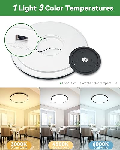 Miniatura 4 de Paquete de 1 lámpara de techo LED de montaje empotrado, color negro, 15.8 pulgadas, 36 vatios, regulable y 3000K-4500K-6000K, lámpara de techo de 3
