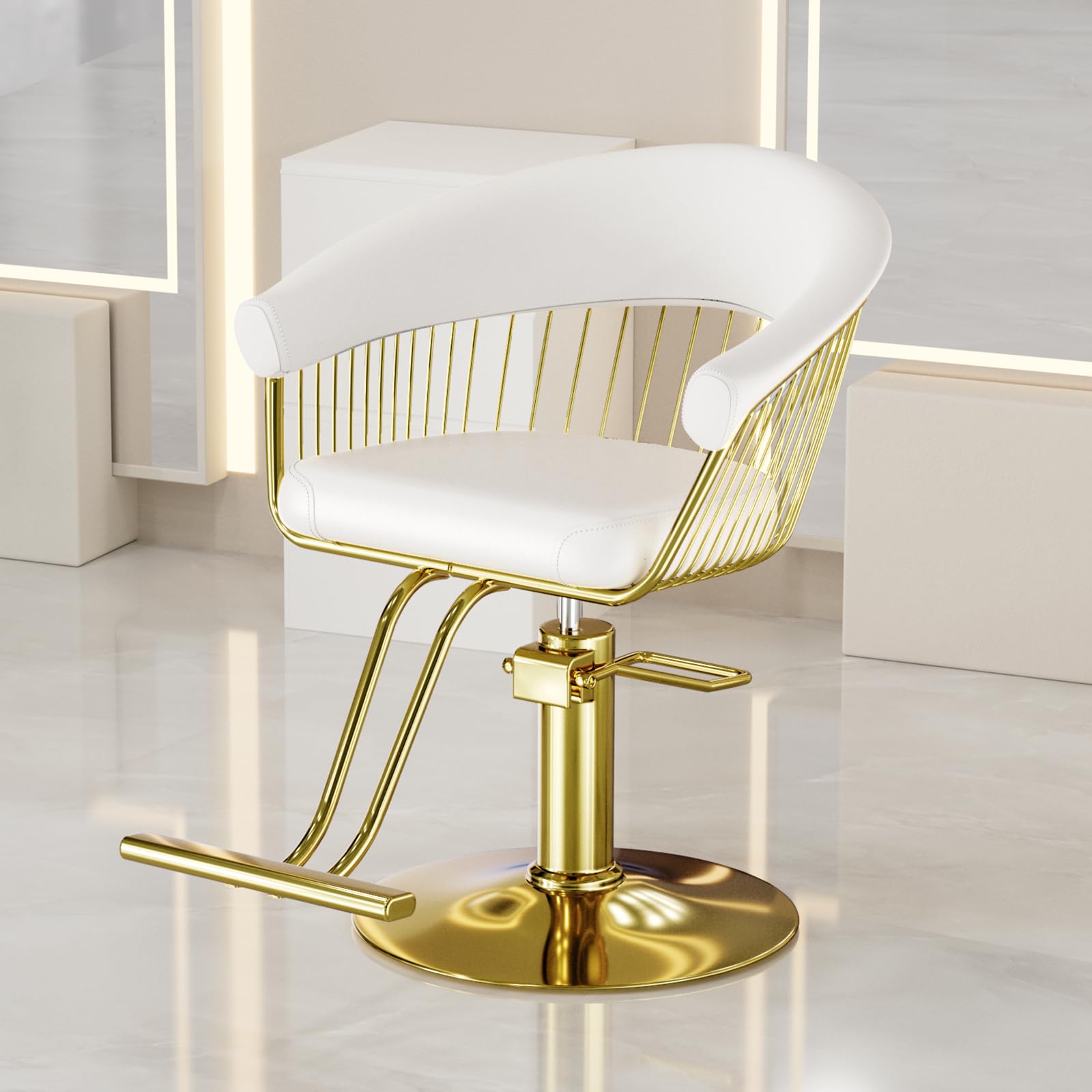 Sillón de Peluquería, Silla de Peluquero con Altura Regulable Barber 360° para Salón de Peluquería a Domicilio, Salón de Belleza, Blanco