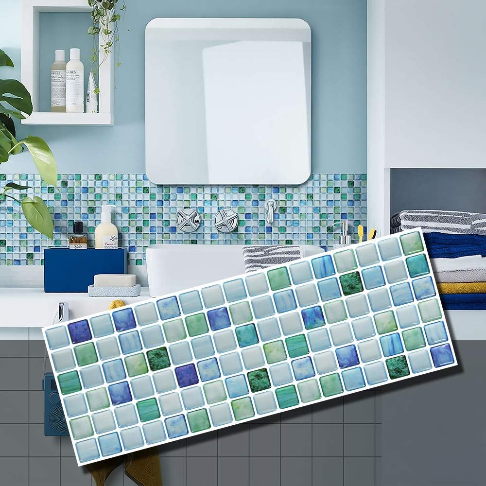 Beaustile Decorative Tile Stickers Peel Stick Backsplash Fire Retardant Tile Sheet (Sapphire Blue) (5, 5.28" x 14.8")