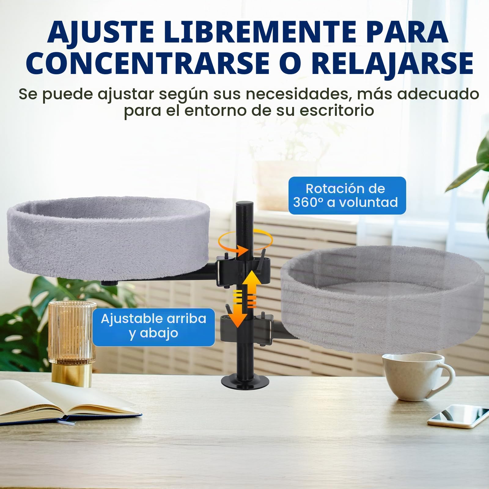 BSWAY Cama para Gatos para Escritorio, sin taladrar, rotación de 360°, Altura Ajustable, casa elevada para Gatos sobre el Escritorio (​​Gris, XL)