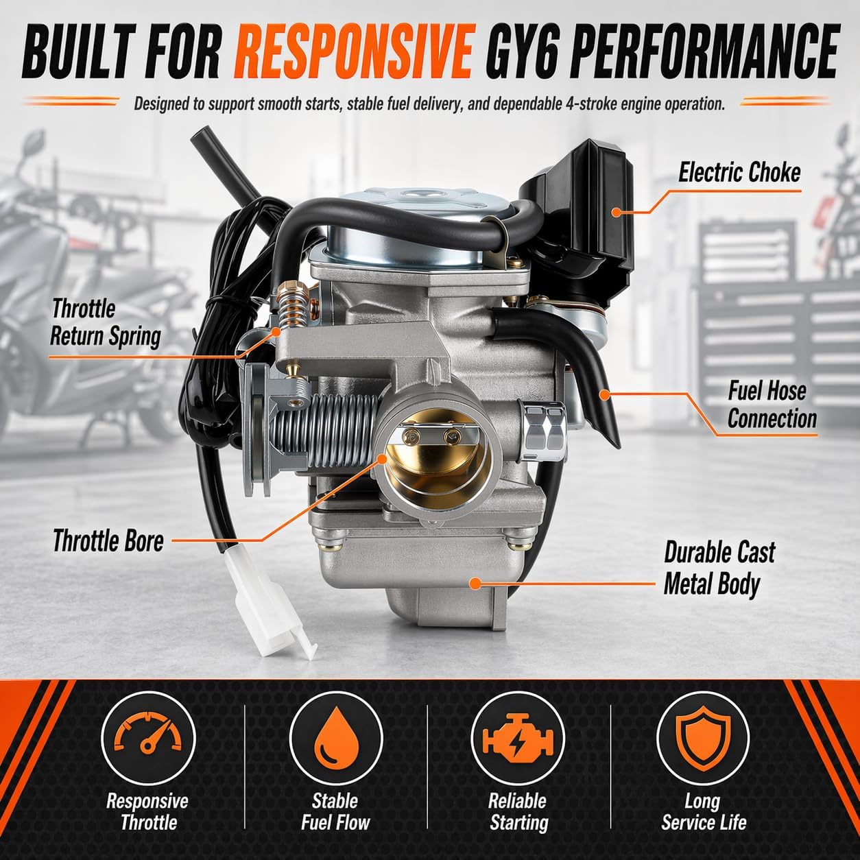 GY6 Carburetor 150cc Fits for 4 Stroke 125cc 150cc 157QMJ 152QMJ Engine Moped ATV Go Kart Motorcycle Scooter 24mm PD24J Carb with Intake Manifold and Air Filter