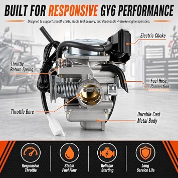 GY6 Carburetor 150cc Fits for 4 Stroke 125cc 150cc 157QMJ 152QMJ Engine Moped ATV Go Kart Motorcycle Scooter 24mm PD24J Carb with Intake Manifold and Air Filter