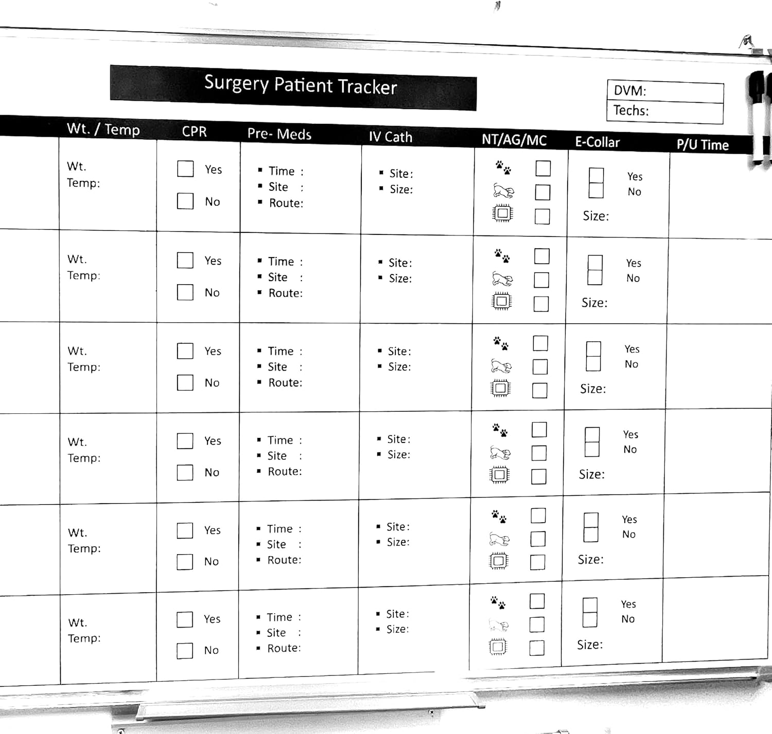 Patient Surgery Tracker Whiteboard - Veterinary Printed Medical whiteboard.