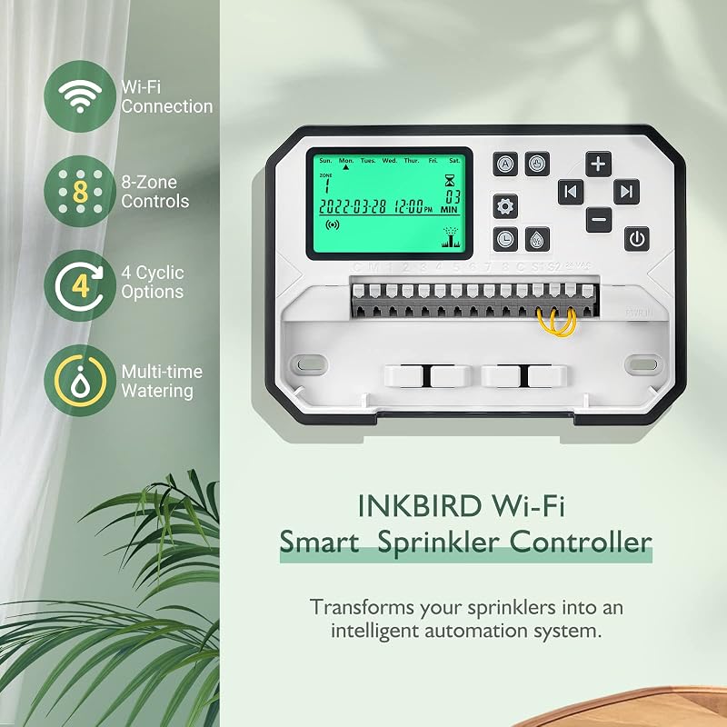 Inkbird IIC-800-WIFI Öntözésvezérlő, 8 Zónás Programozható Öntözőrendszer, Időjárásálló Burkolattal, Esőérzékelő Funkcióval és Szezonális Be