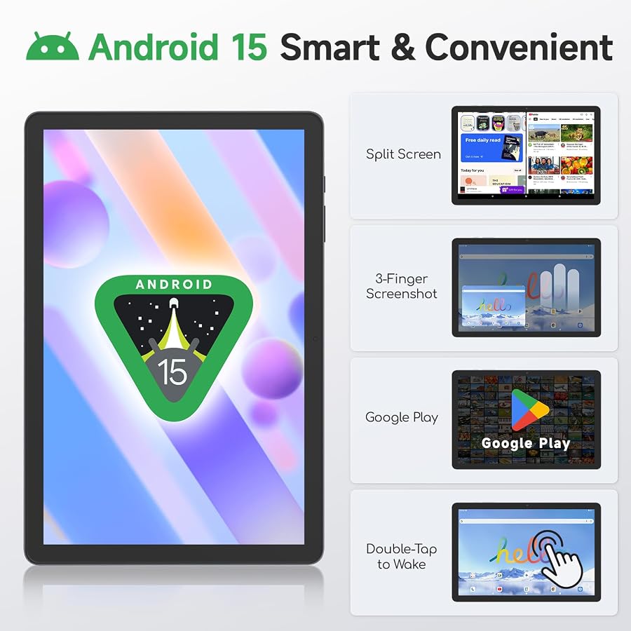 11 Inch Tablet, Android 15 Tablet with 12GB RAM, 128GB Storage, 2TB Expandable, Octa-Core CPU, 8000mAh Battery, Fast Charging, Widevine L1, GPS, Dual-Band WiFi, Tablets for Work and Entertainment, image 2
