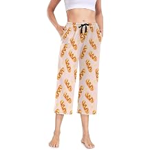 OTVEE Womens Capri Pajama Pants American Stars Stripes Doodle Style Printed High Elastic Loose Fit Soft Lounge Bottoms