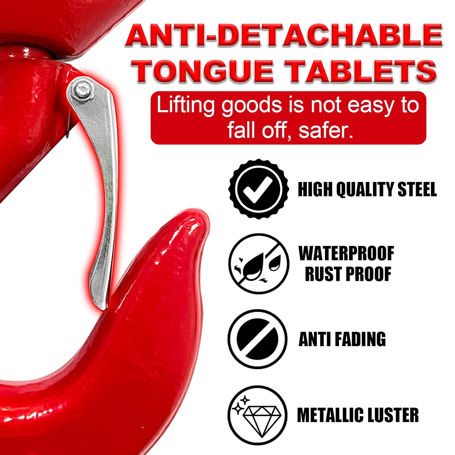 1 Ton Heavy Duty Swivel Hook with Safety Latch,360 Degree Rotating Crane Swivel Lifting Eye Hook for Crane, Swivel Chain Hooks for Lifting Chains Port Transportation, 2200 Lbs Capacity,Red - Image 4