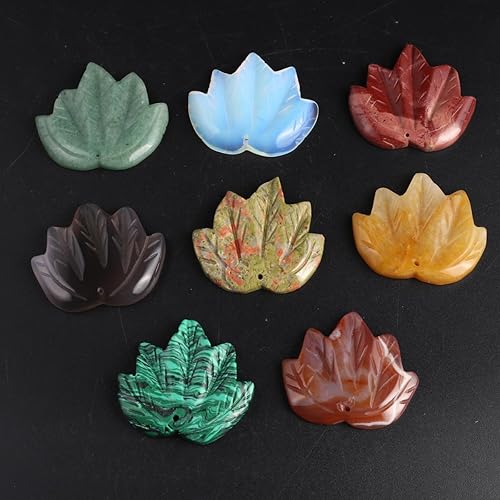 Miniatura 6 de LE SKY 4 colgantes de piedra natural en forma de hoja de arce piedra de ágata de cristal curativo para hacer joyas y collares, Piedra Piedra Ágata,
