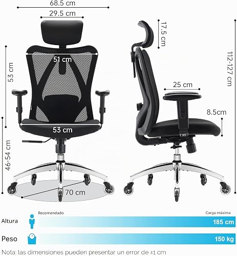 SIHOO Chaise Ergonomique Bureau, Support Lombaire Ajustable, Noir - 3