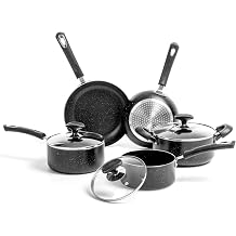 8 Piece Pots and Pans Set Non Stick, Non Stick Kitchen Cookware Set with 20cm & 26cm Frying Pans and 16cm, 18cm Saucepans with Lids and 20cm casserole pot with lid, Induction Compatible Pots,Black