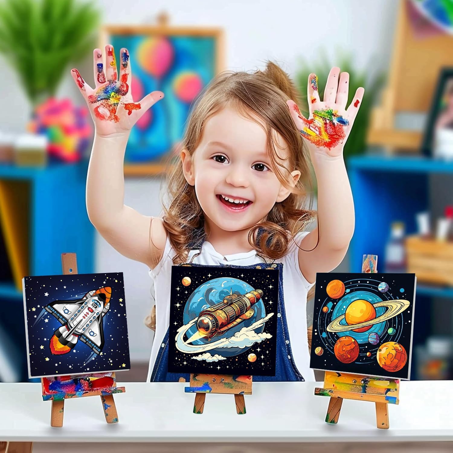 4 Pack Paint by Numbers Kit for Kids with Frame - Wooden Easel 8x8 inch image 4