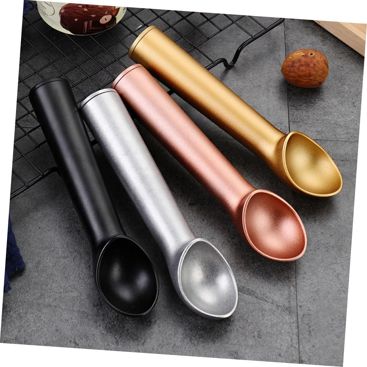 4Pcs Non Stick Ice Cream Scoop Includes Melon Scoops for Ice Cream Dessert Serving and Watermelon Slices