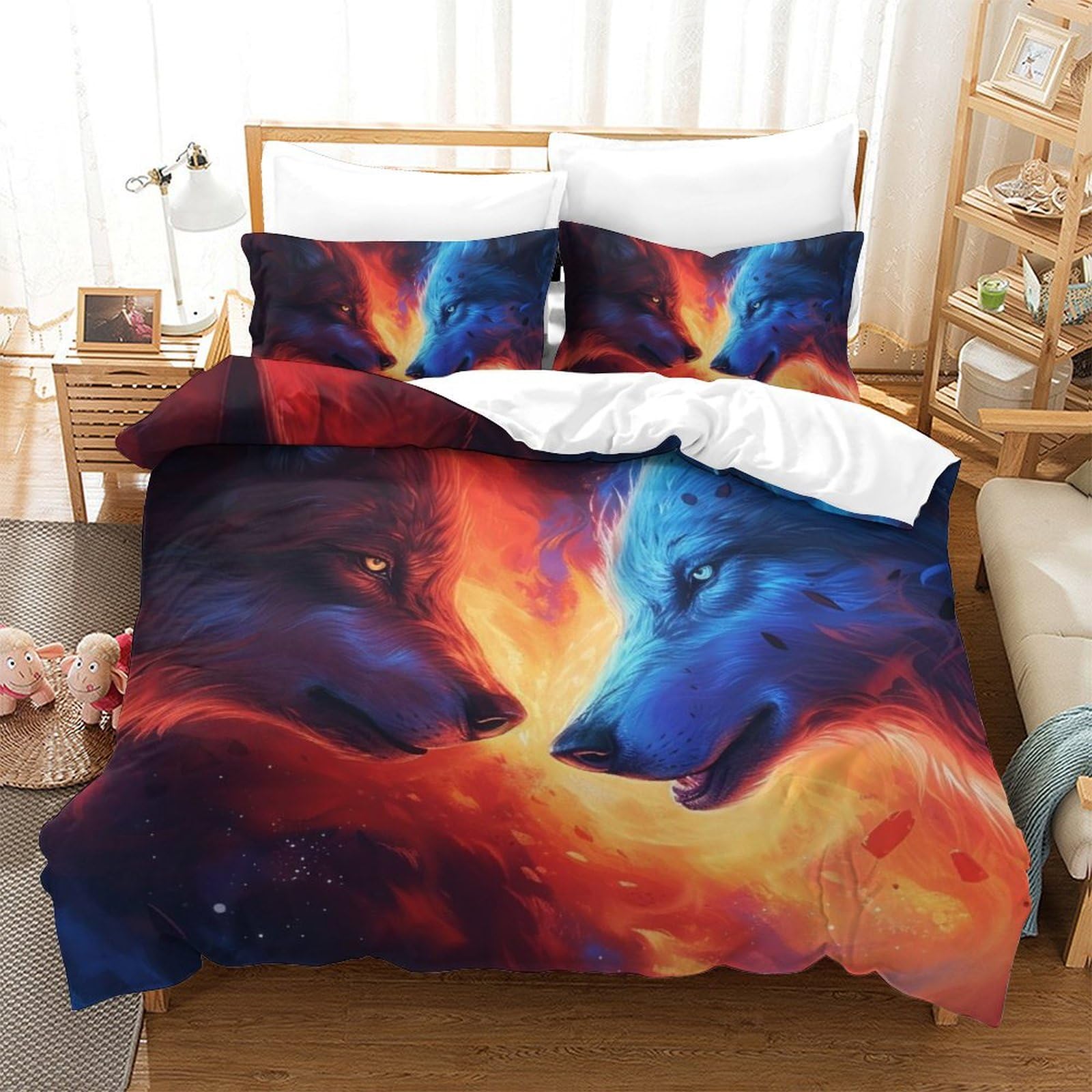 Housse de couette loup fini les draps rêches parure de lit 3D microfibre douce 200x200cm