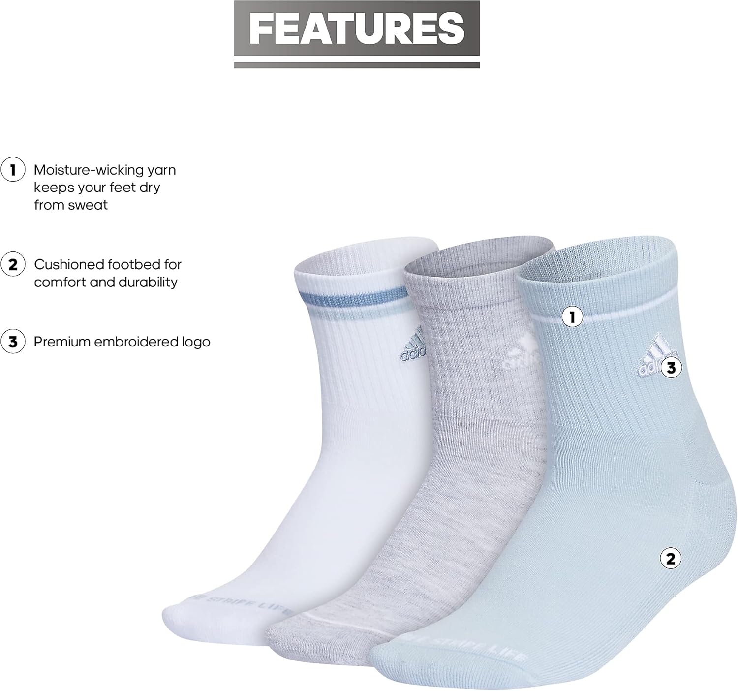 Cushioned Sport High Quarter Socks (3-Pair) above the ankle height with arch compression for a secure fit - Image 4