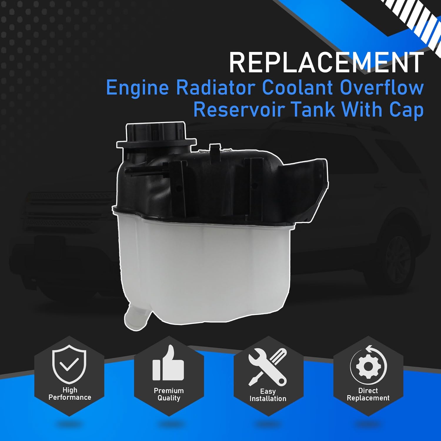 Engine Radiator Coolant Overflow Reservoir Tank With Cap Compatible With 2008-2018 Ford Explorer Police Interceptor Taurus Lincoln MKS Mercury Sable Replaces 603-364 AG1Z8A080S FO3014136