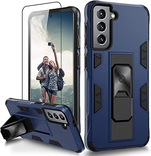 Nvollnoe for Samsung S21 Case 5G 6.2 inch Heavy Duty Protective Military Grade Dual Layer Galaxy S21 Case with Screen Protector Magnetic Built-in Kickstand Phone Case for Samsung S21(Blue)