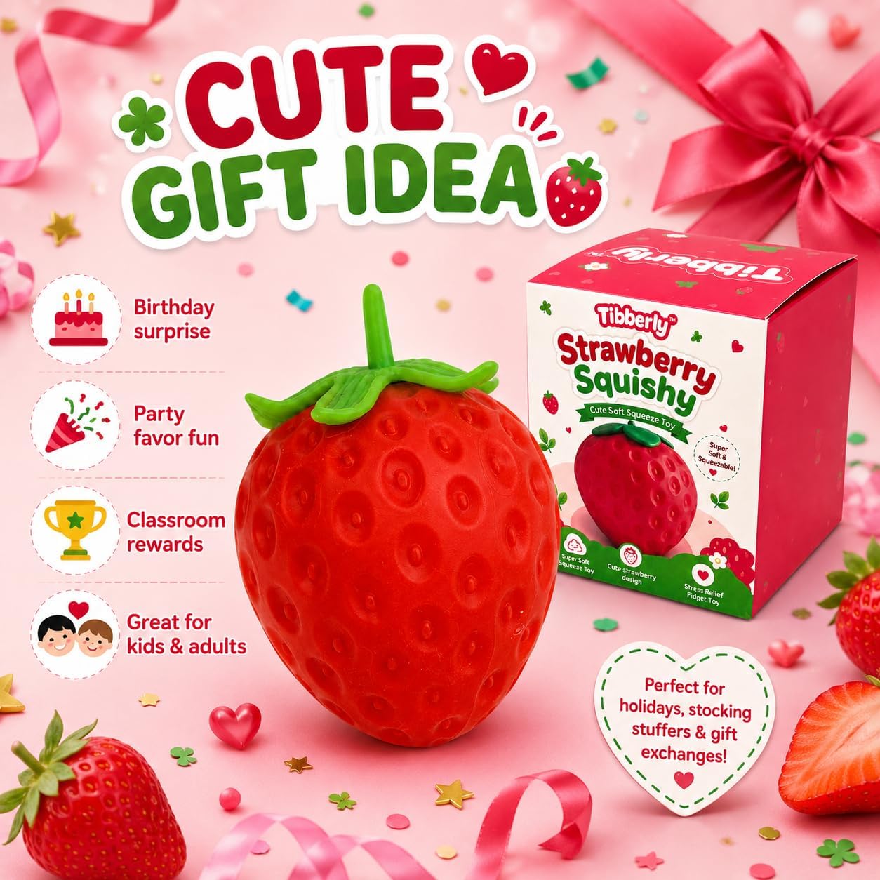 Strawberry Squishy Stress Ball, Realistic Red Strawberry Squishy Sensory Squeeze Toy, Soft Squishy Fidget Toy, Cute Fruit Squishy Gift for Kids and Adults