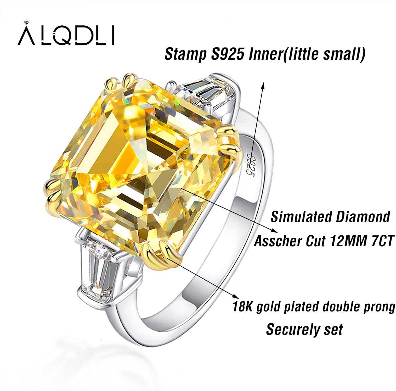 Sterling Silver Engagement Ring for Women,Asscher Cut 12MM 7CT Simulated Diamond 5A Cubic Zirconia Wedding Promise Ring Gifts for Her - Image 6