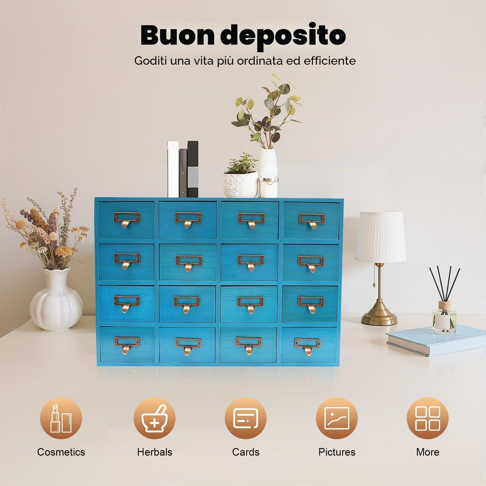 16 cassetti e armadi, scatole per erbe aromatiche, cassetti da scrivania in legno