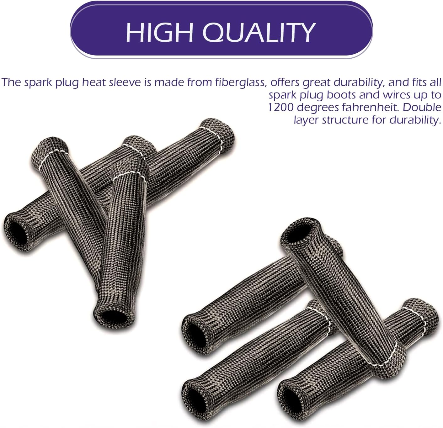 8PCS Spark Plug Wire Heat Shield Sleeve, Spark Plug Wire Boots Protectors, 6 Inch Spark Plug Wire Boots Thermal Protection Insulator Sleeve for LS1/LS2 SBC BBC 350 454 Car Truck (Black)