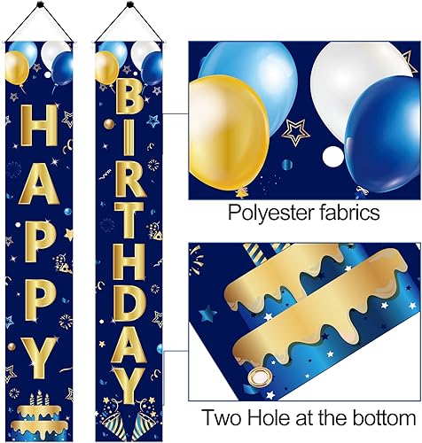Miniatura 3 de Cartel de feliz cumpleaños para puerta de cumpleaños azul marino y dorado para hombres y mujeres, cartel de feliz cumpleaños, suministros de fiesta,