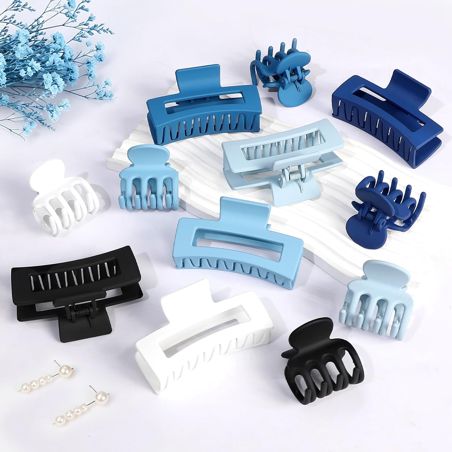 12 Pcs Hair Clips for Women, 2 Styles & 2 Sizes Matte Claw Clips for Thick Thin & Curly Hair, Strong Hold Non-Slip Hair Accessories Set, Ideal Gifts -Blue