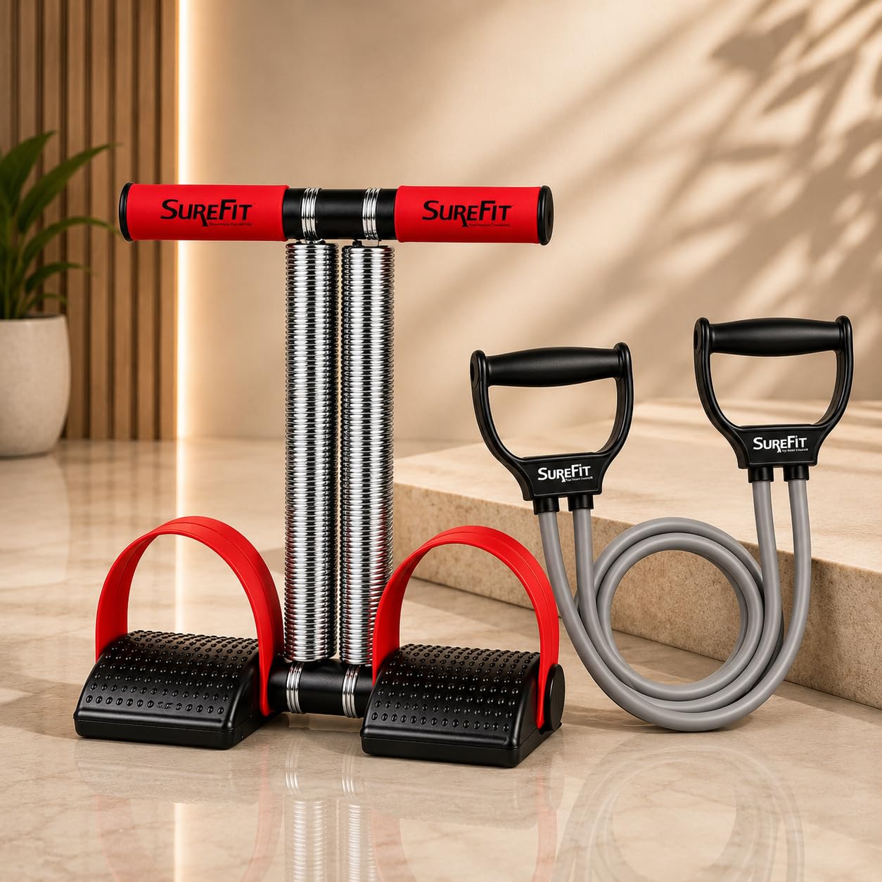 SUREFIT Double Spring Tummy Trimmer with Resistance Tube - Heavy Duty Full Body Workout Abdominal Exerciser-Standard Size (Maroon)-image-19