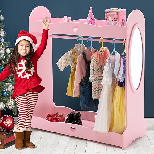 Miniatura 19 de JOYLDIAS - Armario de almacenamiento para niños con espejo y cajones, armario de almacenamiento para niños, armario de disfraces con estante