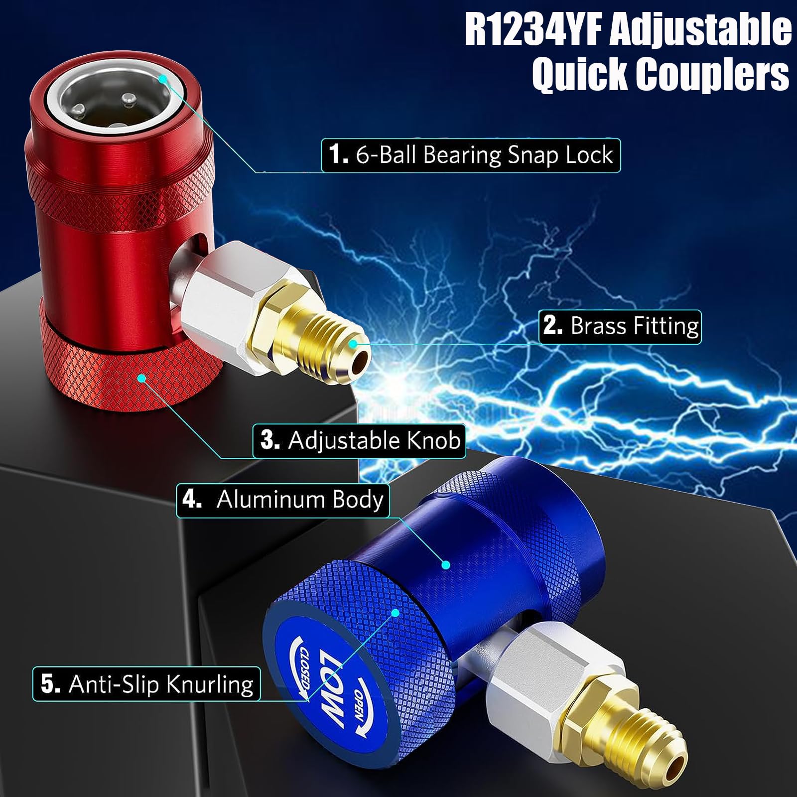 Adaptador De Acoplamiento Rápido R1234yf, Adaptador de Presión Alta/Baja Adaptador de Acoplamiento Rápido para R1234yf, Adaptador de Enchufe con Puerto Macho De 6,35 Mm, para Aire Acondicionado