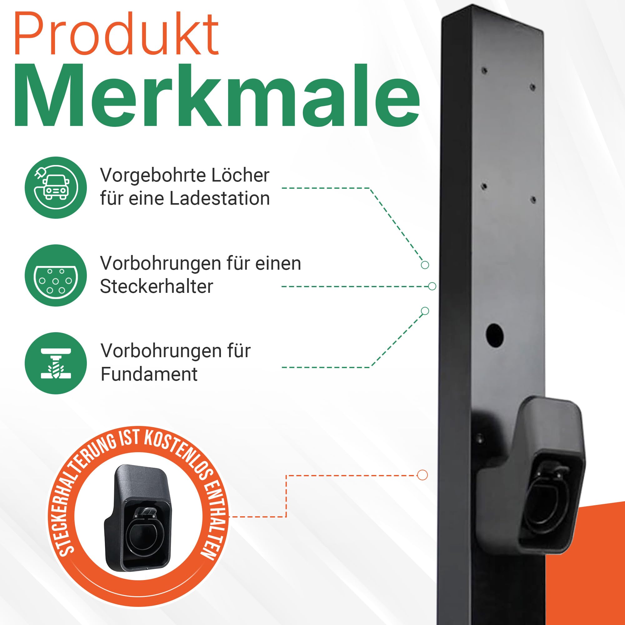 LDY Wallbox stojak do Zaptec Pro, wolnostojąca instalacja na wjeździe lub parkingu, do użytku na zewnątrz, metalowa podstawa z uchwytem na wtyczkę, Wallbox Zaptec Pro