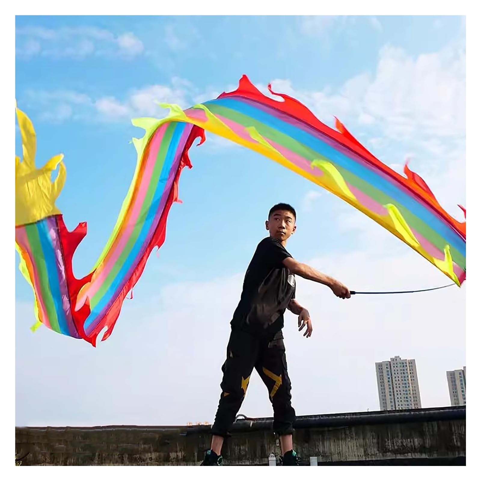 Nastro della Danza dei Draghi, Bacchetta Magica for Bambini, Set di Stelle filanti Drago di Seta Lavabile con Manici, Ballerina di Ginnastica Ritmica Poi agitazione Sportiva,(5 m/10ft)