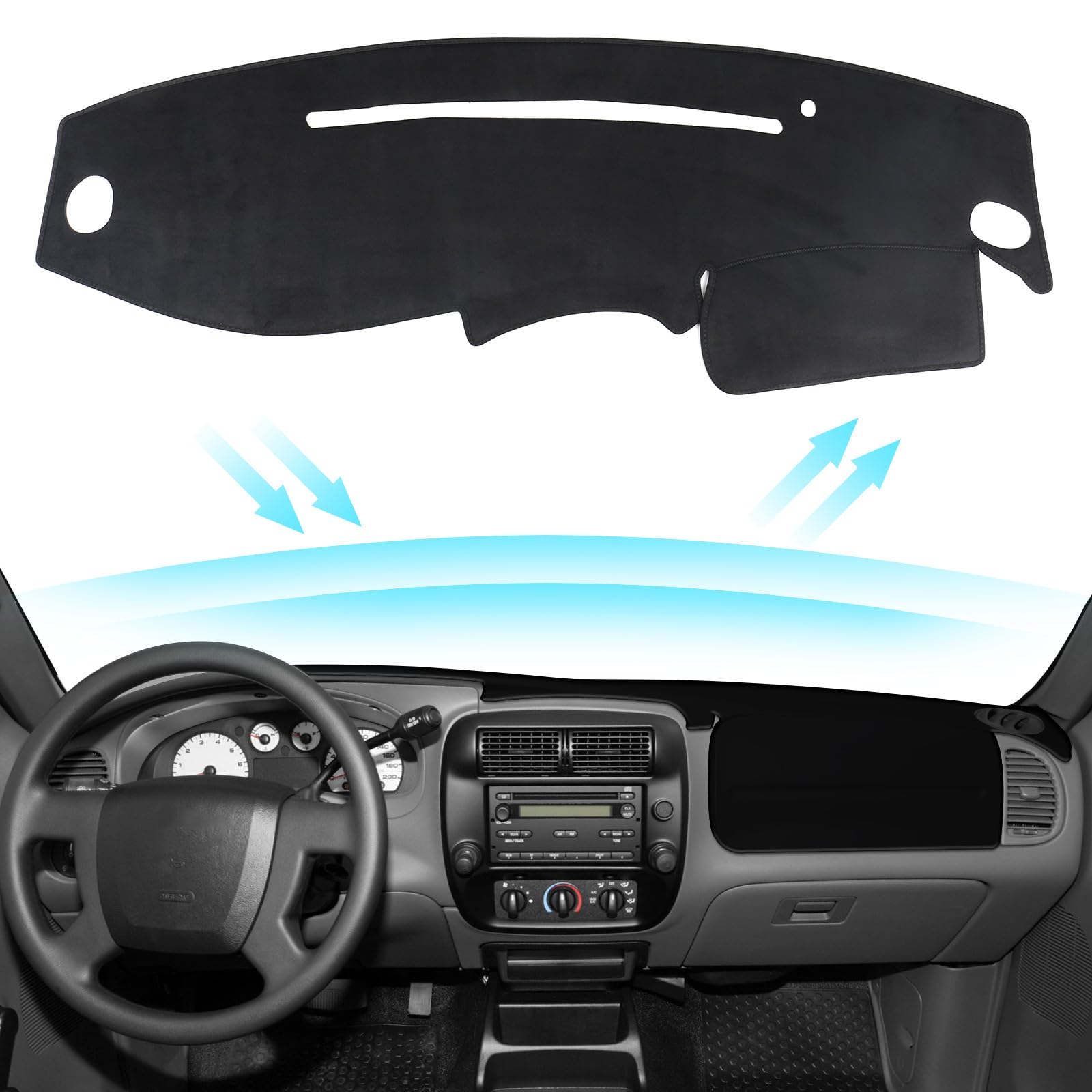 PeakPurit Black Dash Board Cover for Ford 1995-2001 Explorer & 1995-2011 Ranger & 1997-2001 Mercury Mountaineer for Mazda 1995-2001 B2300 B2500 B3000