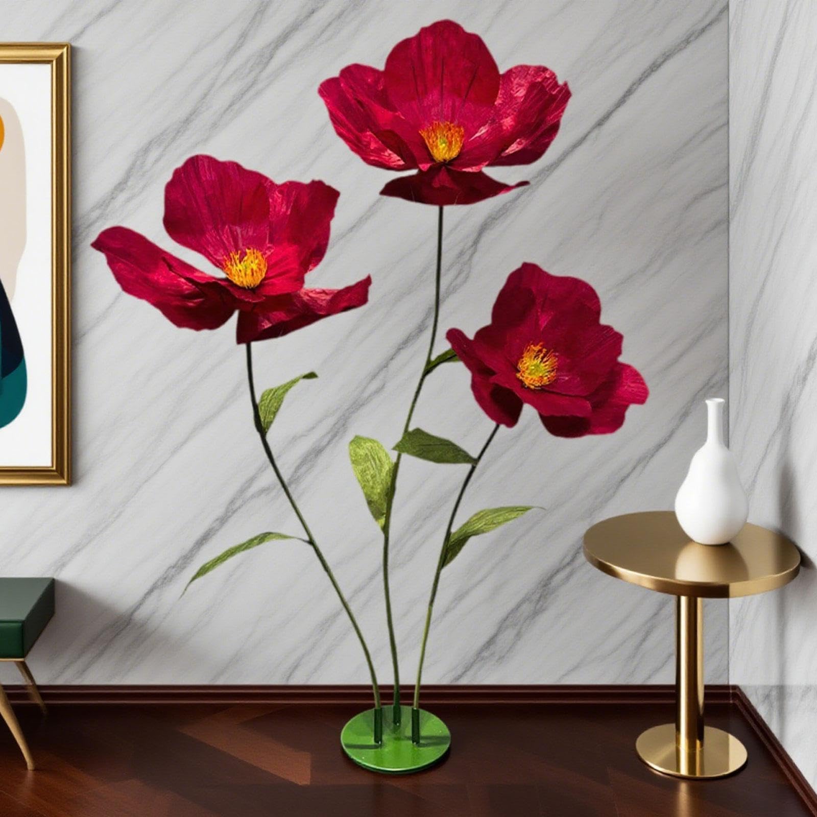 TISHITA Riesenblume Als Schaufensterdekoration Bühnenblume Fotorequisite Standblume Aus Faserpapier Und Eisen mit Stiel für Events Fotostudios Und Heimdekora, Weinrot