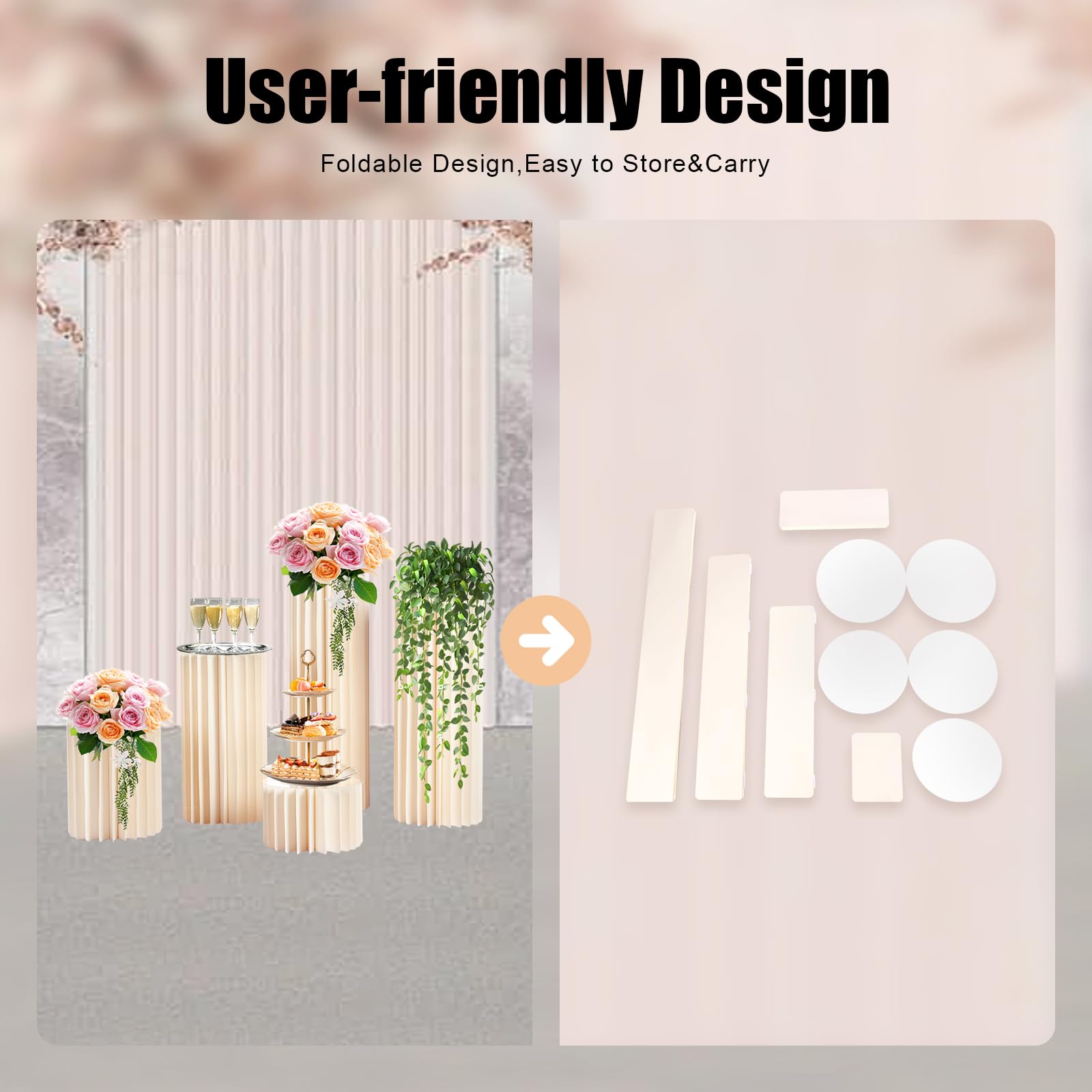 5 pezzi di cartone per matrimonio, colonna di fiori, vaso pieghevole, centrotavola 20/40/60/80/100 cm, supporto per fiori, colonna decorativa per matrimoni, feste, compleanni