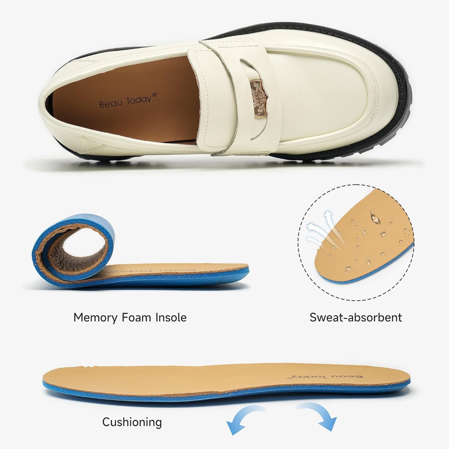 BEAU TODAY Chunky Loafers Women,Patent Leather Platform Loafers for Women,Lug Sole Slip On Penny Shoes,Comfortable Work Office Business Casual Dress Shoes Beige 8.5 - Image 5