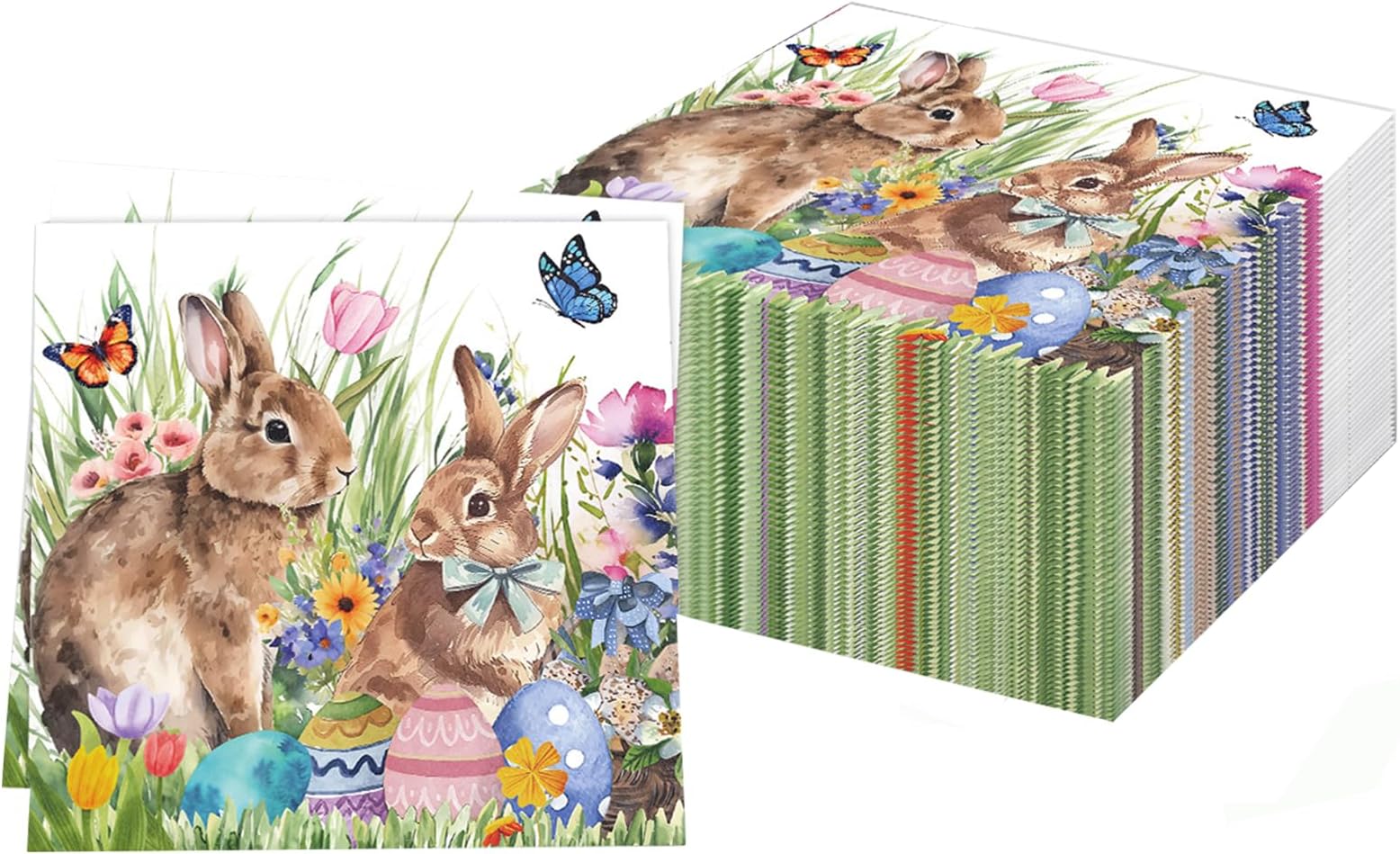 60Pieces Mini Cute Bunny Eggs Pattern Easter Disposable Beverage Napkins Easter Themed Serviettes Rabbit Cocktail Paper Napkins 2 Ply for Easter Holidays Luncheon Dinner Party Supplies, 33 x 33 cm