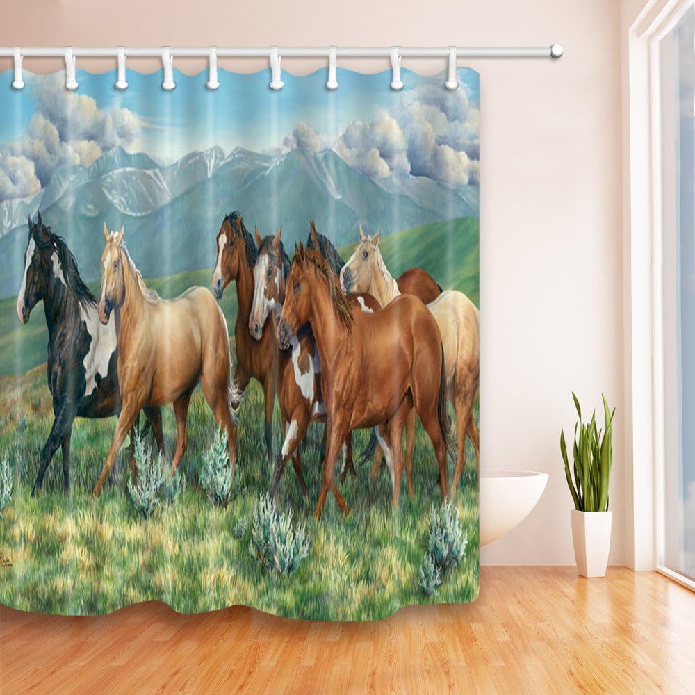 Yadshoti Brown Black Horse Shower Curtains Animal Personality Creativity Bathroom Decor Polyester Fabric Home Bath Decor Accessories Blackout Hanging Shower Curtain Sets 70 x 70 Inch Includes Hooks