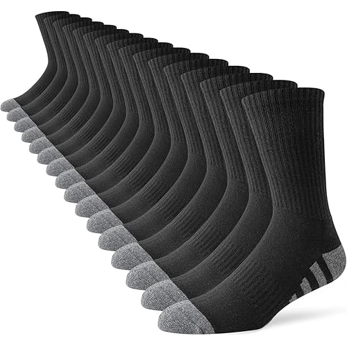 JOYNÉE 8 Pairs Mens Crew Work Cushion Socks Long Athletic Running Socks Workout Breathable Socks