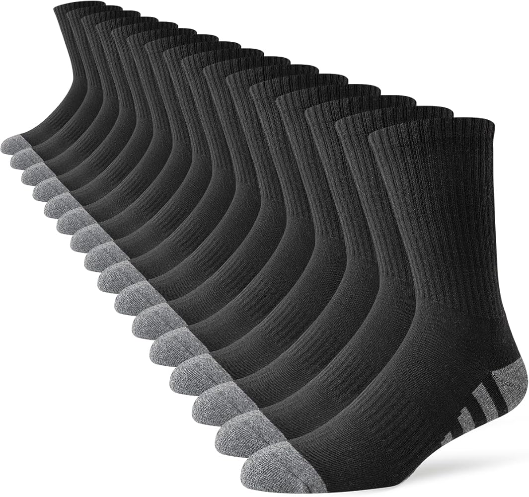 JOYNÉE 8 Pairs Mens Crew Work Cushion Socks Long Athletic Running Socks Workout Breathable Socks