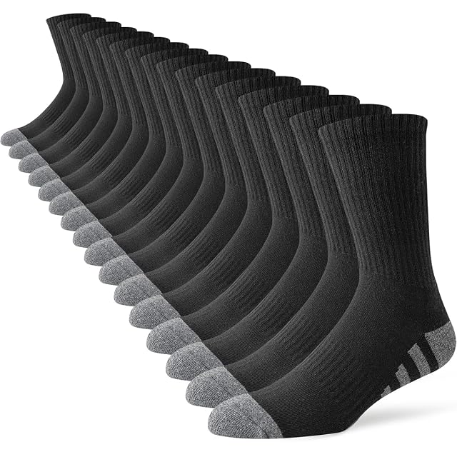 JOYN E 8 Pairs Mens Crew Work Cushion Socks Long Athletic Running Socks Workout Breathable Socks