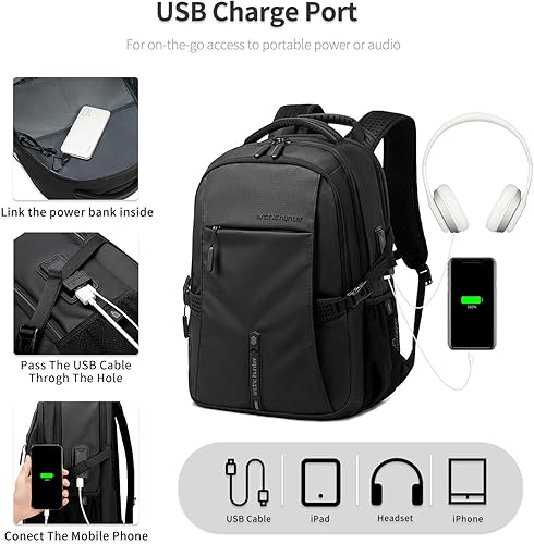 Miniatura 6 de Mochila de viaje grande para hombre, mochila compacta para laptop de 30 L, mochila informal de negocios y fin de semana, Negro -, Moderno