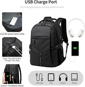 ARCTIC HUNTER AH Business Laptop Backpack for Men Work Commuting, 30L Large Travel Carry On Backpack Flight Approved for Airplane, Professional Adult College Backpacks Casual Daypack, Black