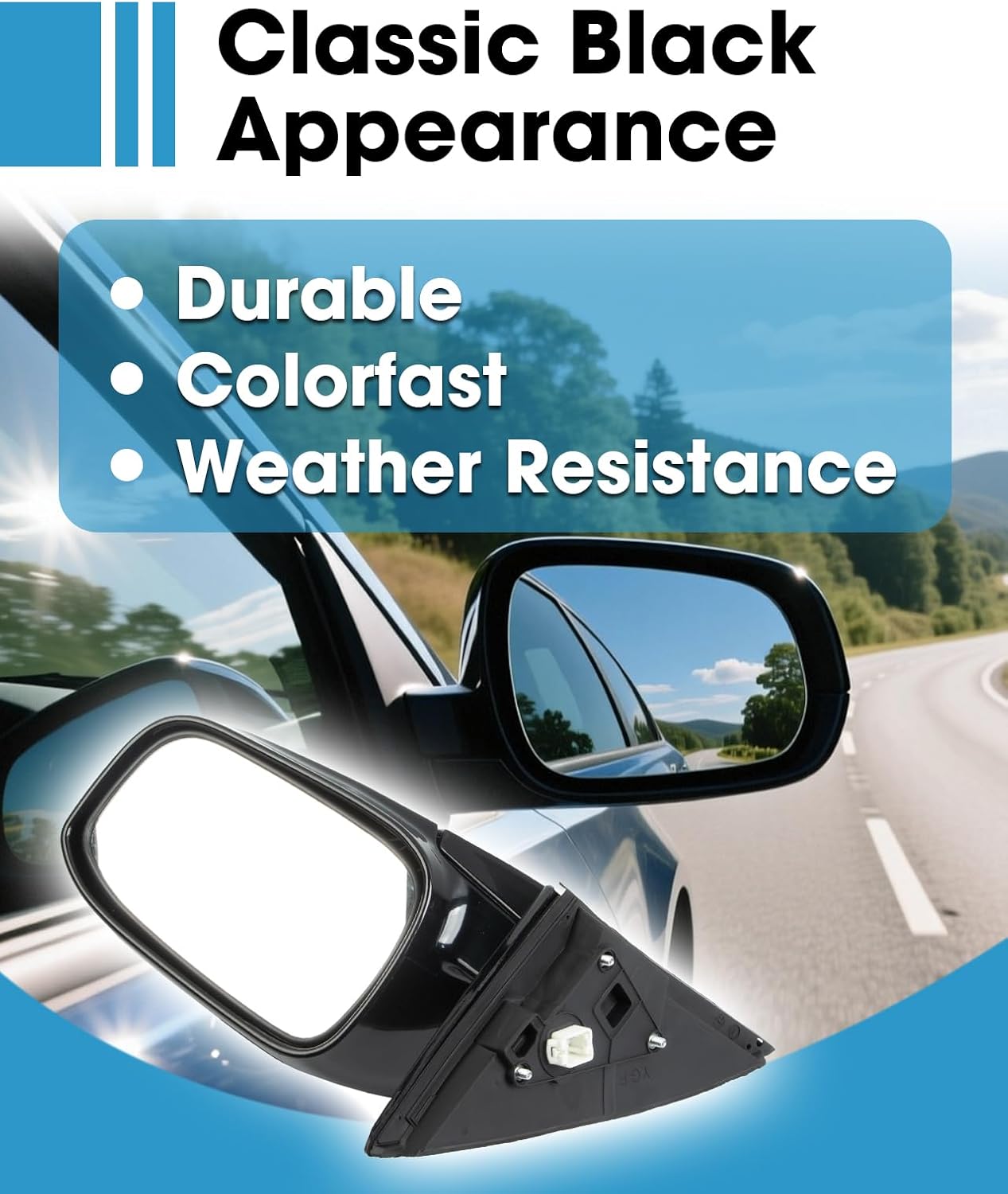 Right Passenger Side Mirror Fit for Honda Accord 2003 2004 2005 2006 2007 Replace HO1321152 76200-SDA-A13ZA, Manual Folding Power Glass Black Mirrors, 3 Pins